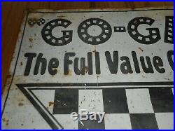Vintage RARE Go Gas Gasoline Motor Oil Checkerboard Tin Tacker Advertising SIGN