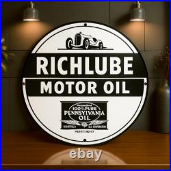 Vintage RICHLUBE Motor Oil Round Heavy Metal Sign XL 19.7 (50 cm) Vintage RICHLUBE Motor Oil Round Heavy Metal Sign XL 19.7 (50 cm)