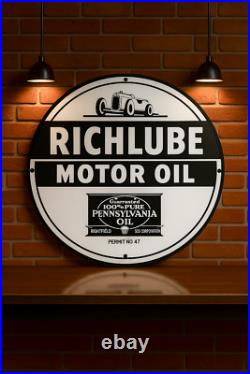 Vintage RICHLUBE Motor Oil Round Heavy Metal Sign XL 19.7 (50 cm) Vintage RICHLUBE Motor Oil Round Heavy Metal Sign XL 19.7 (50 cm)