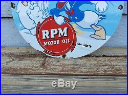 Vintage RPM Motor Oil Advertising Porcelain Pump Sign Donald Duck Gas Oil