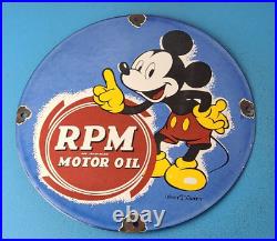 Vintage RPM Motor Oil Porcelain Mickey Mouse Walt Disney Service Gas Pump Sign