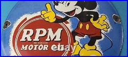 Vintage RPM Motor Oil Porcelain Mickey Mouse Walt Disney Service Gas Pump Sign