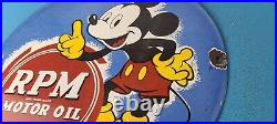 Vintage RPM Motor Oil Porcelain Mickey Mouse Walt Disney Service Gas Pump Sign