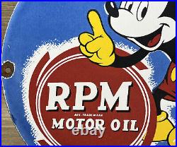 Vintage RPM Motor Oil Porcelain Sign Disney Mickey Mouse Gas Station Pump Plate