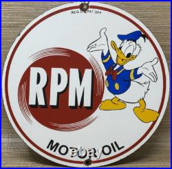 Vintage RPM Motor Oil Porcelain Sign Gasoline Service Station Pump Plate Disney