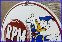 Vintage RPM Motor Oil Porcelain Sign Gasoline Service Station Pump Plate Disney