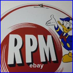 Vintage RPM Motor Oil Sign Gasoline Service Gas Pump Porcelain Sign
