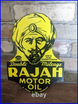 Vintage Rajah Motor Oil Porcelain Gas Station Metal Die Cut Sign 12 X 8 Vintage Rajah Motor Oil Porcelain Gas Station Metal Die Cut Sign 12 X 8
