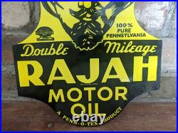 Vintage Rajah Motor Oil Porcelain Gas Station Metal Die Cut Sign 12 X 8 Vintage Rajah Motor Oil Porcelain Gas Station Metal Die Cut Sign 12 X 8