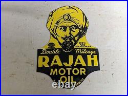 Vintage Rajah Motor Oil Porcelain Metal Gas Pump Sign Gasoline