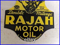 Vintage Rajah Motor Oil Porcelain Metal Gas Pump Sign Gasoline