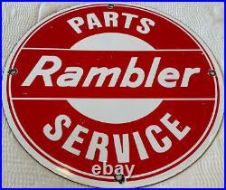 Vintage Rambler Parts & Service Porcelain Sign Gas Station Motor Oil Pump Plate