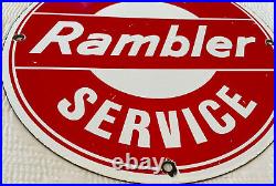 Vintage Rambler Parts & Service Porcelain Sign Gas Station Motor Oil Pump Plate
