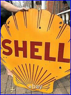 Vintage Rare 1935 48in Porcelain Dicut 2sided Shell Motor Oil Gas Gasoline Sign