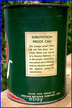 Vintage Rare Sinclair Opaline Motor Oil Can Gas with Dino sign Quart Tin Can NM