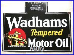 Vintage Rare Wadhams Tempered Motor Oil Porcelain Oil Rack Sign 30x22 Very Nice