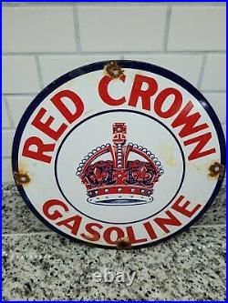 Vintage Red Crown Gasoline Porcelain Sign Gas Pump Plate Motor Oil Sales Service