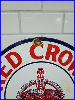Vintage Red Crown Gasoline Porcelain Sign Gas Pump Plate Motor Oil Sales Service