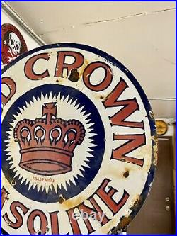 Vintage Red Crown Motor Flange Oil Gasoline 18 Porcelain Sign Gas Station