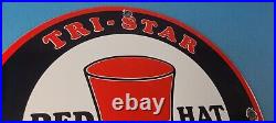 Vintage Red Hat Gasoline Porcelain Sign Gas Motor Oil Pump Plate Sign