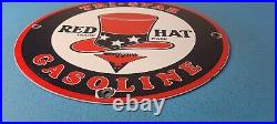 Vintage Red Hat Gasoline Porcelain Sign Gas Motor Oil Pump Plate Sign