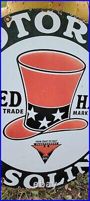Vintage Red Hat gasoline motor oil 18 gas advertising porcelain sign