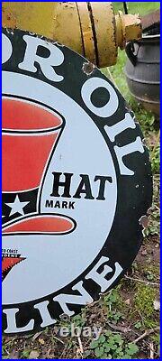 Vintage Red Hat gasoline motor oil 18 gas advertising porcelain sign