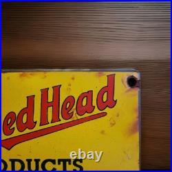 Vintage Red Head Gasoline Porcelain Sign Motor Oil Esso Mobil Sold Here Gas Oil