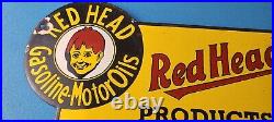 Vintage Red Head Motor Oil Sign Gasoline Pump Plate Sold Here Porcelain Sign