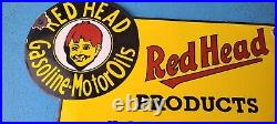 Vintage Red Head Motor Oil Sign Gasoline Pump Plate Sold Here Porcelain Sign