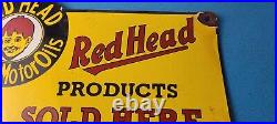 Vintage Red Head Motor Oil Sign Gasoline Pump Plate Sold Here Porcelain Sign