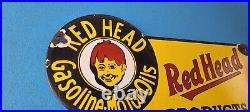 Vintage Red Head Motor Oil Sign Gasoline Pump Plate Sold Here Porcelain Sign