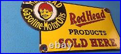 Vintage Red Head Motor Oil Sign Gasoline Pump Plate Sold Here Porcelain Sign