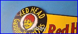 Vintage Red Head Motor Oil Sign Gasoline Pump Plate Sold Here Porcelain Sign