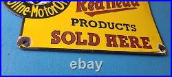 Vintage Red Head Motor Oil Sign Gasoline Pump Plate Sold Here Porcelain Sign