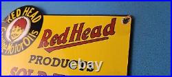 Vintage Red Head Motor Oil Sign Gasoline Pump Plate Sold Here Porcelain Sign