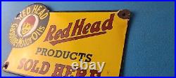 Vintage Red Head Motor Oil Sign Gasoline Pump Plate Sold Here Porcelain Sign