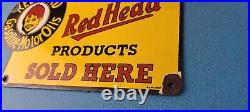 Vintage Red Head Motor Oil Sign Gasoline Pump Plate Sold Here Porcelain Sign