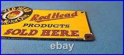 Vintage Red Head Motor Oil Sign Gasoline Pump Plate Sold Here Porcelain Sign