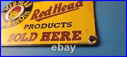 Vintage Red Head Motor Oil Sign Gasoline Pump Plate Sold Here Porcelain Sign