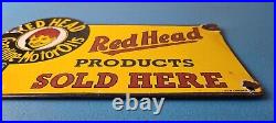 Vintage Red Head Motor Oil Sign Gasoline Pump Plate Sold Here Porcelain Sign