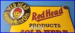 Vintage Red Head Motor Oil Sign Gasoline Pump Plate Sold Here Porcelain Sign