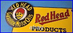 Vintage Red Head Motor Oil Sign Gasoline Pump Plate Sold Here Porcelain Sign