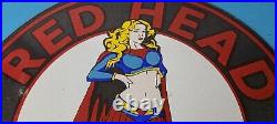 Vintage Red Head Motor Oil Sign Gasoline Pump Superwoman Porcelain Sign