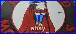Vintage Red Head Motor Oil Sign Gasoline Pump Superwoman Porcelain Sign Vintage Red Head Motor Oil Sign Gasoline Pump Superwoman Porcelain Sign