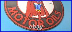 Vintage Red Head Motor Oil Sign Gasoline Pump Superwoman Porcelain Sign