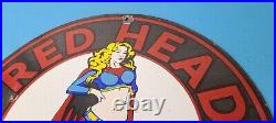 Vintage Red Head Motor Oil Sign Gasoline Pump Superwoman Porcelain Sign