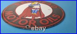 Vintage Red Head Motor Oil Sign Gasoline Pump Superwoman Porcelain Sign