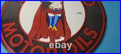 Vintage Red Head Motor Oil Sign Gasoline Pump Superwoman Porcelain Sign Vintage Red Head Motor Oil Sign Gasoline Pump Superwoman Porcelain Sign