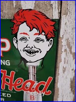 Vintage Red Head Porcelain Sign Flange Spark Plugs Auto Part Motor Lube Oil Gas